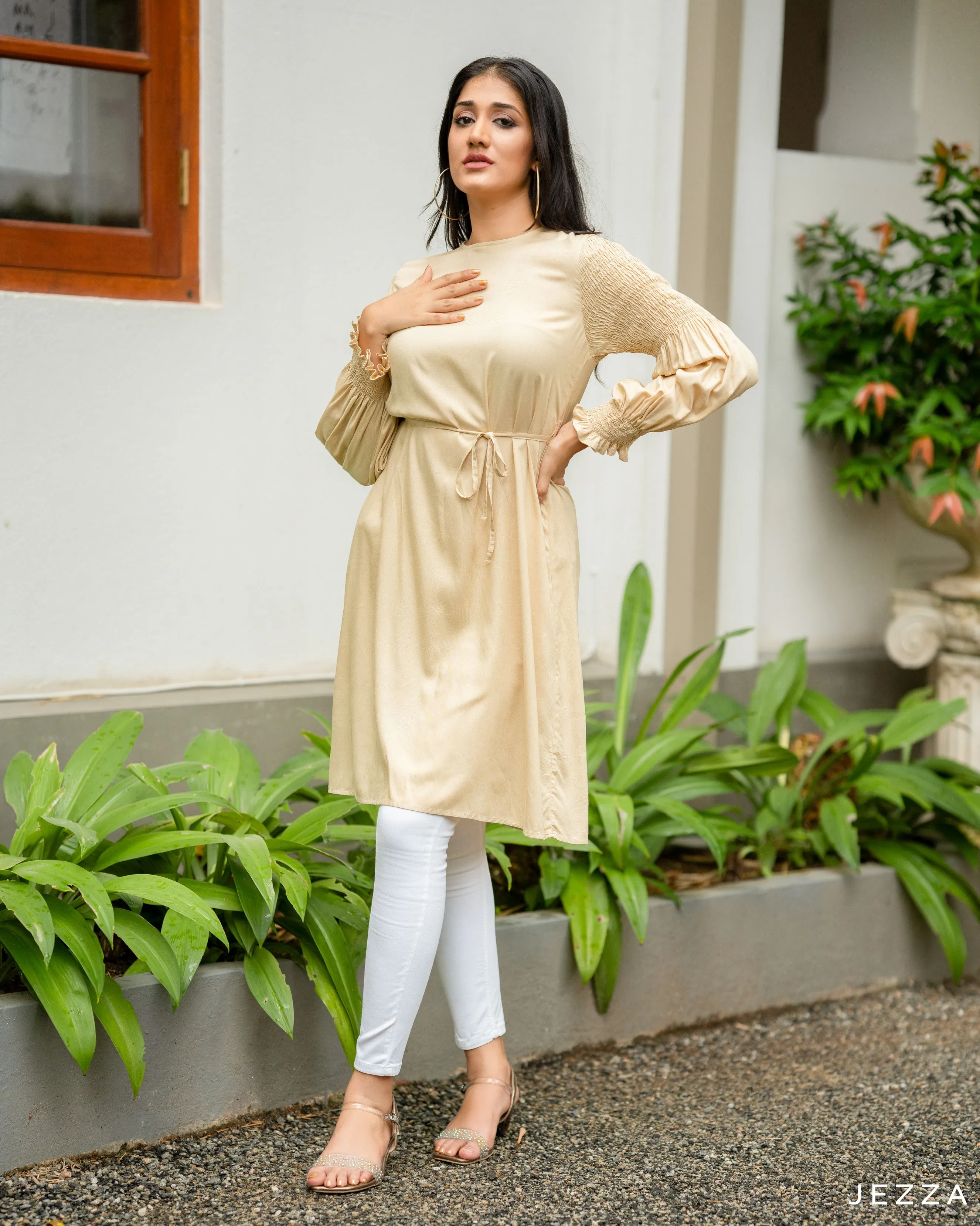 Above Knee Top With Smocked Sleeves 52833