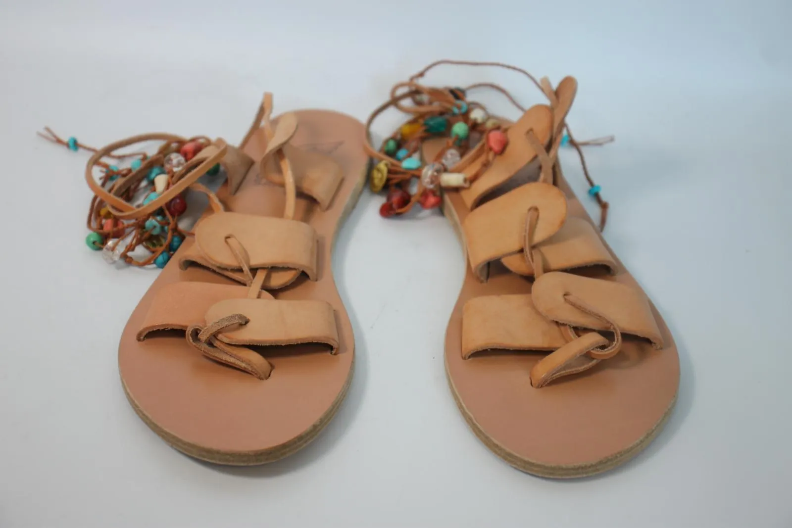 ANCIENT GREEK SANDALS Ladies Multicolour Leather Bead Ankle Strap Sandals UK7
