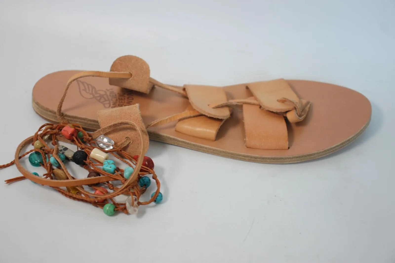 ANCIENT GREEK SANDALS Ladies Multicolour Leather Bead Ankle Strap Sandals UK7