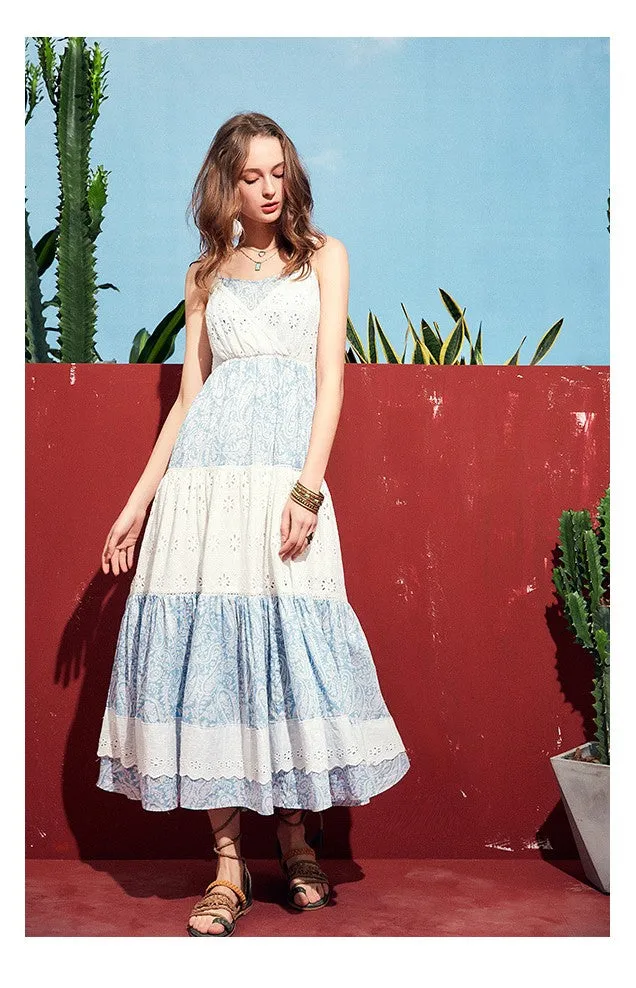 ARTKA SLIP MAXI DRESS WITH LACE RUFFLE DETAIL