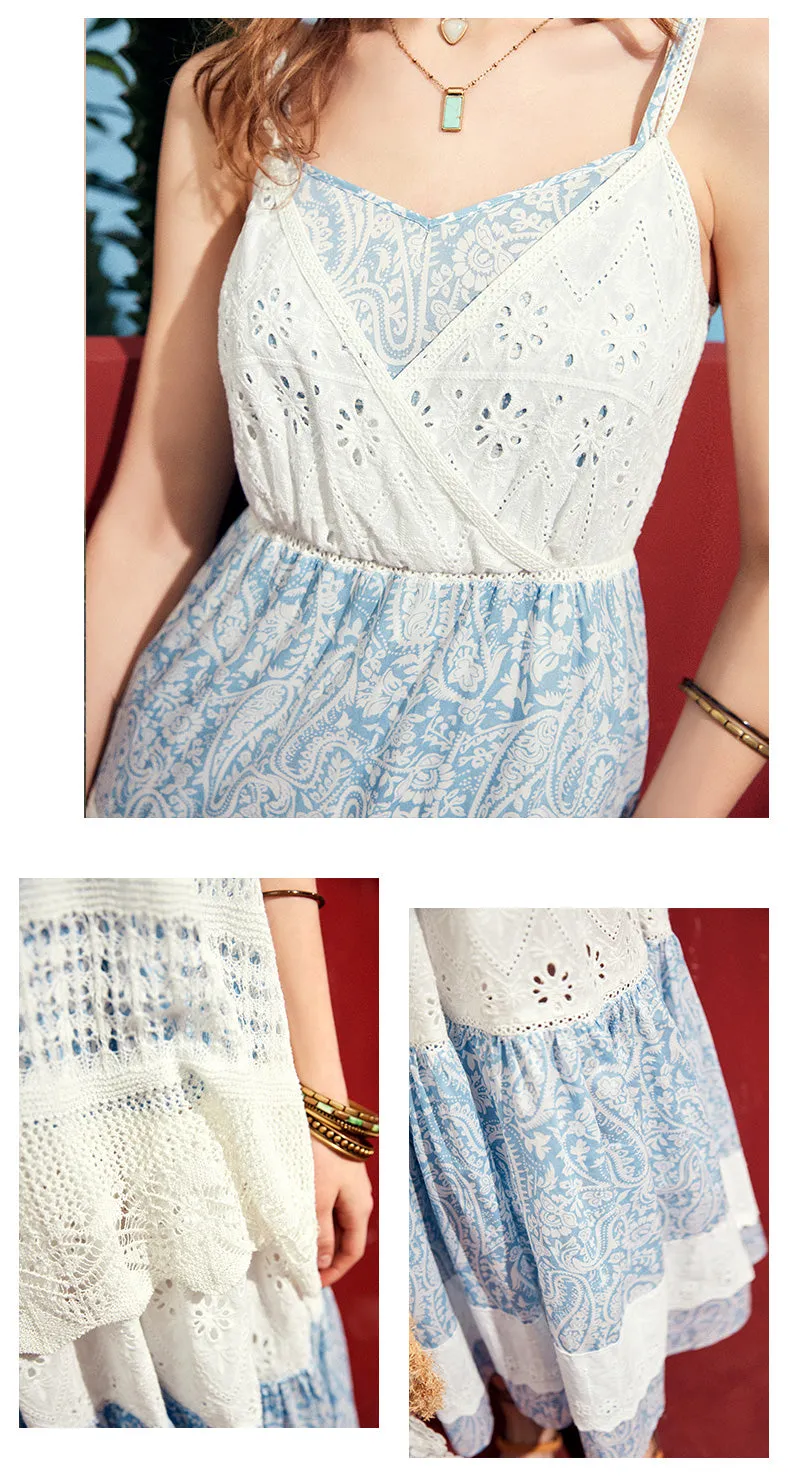 ARTKA SLIP MAXI DRESS WITH LACE RUFFLE DETAIL