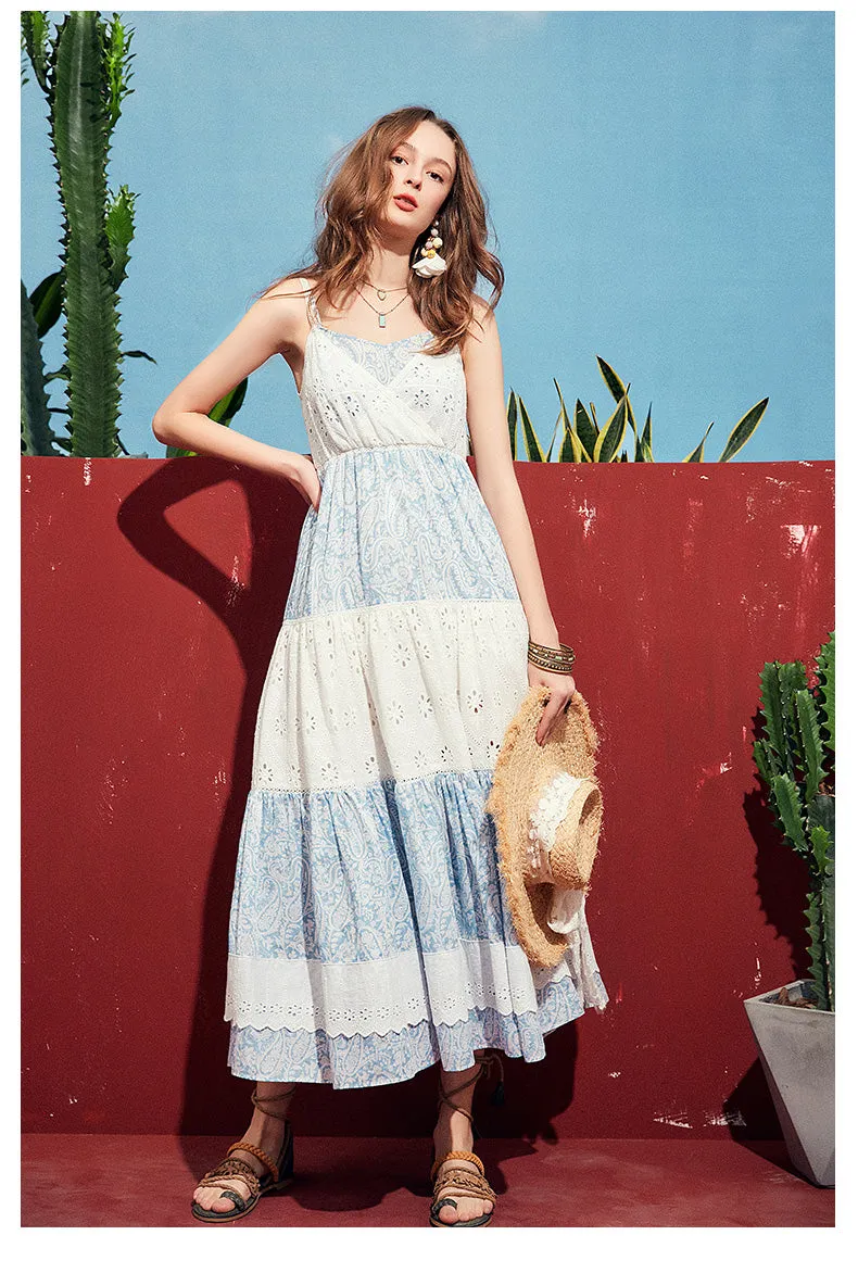 ARTKA SLIP MAXI DRESS WITH LACE RUFFLE DETAIL