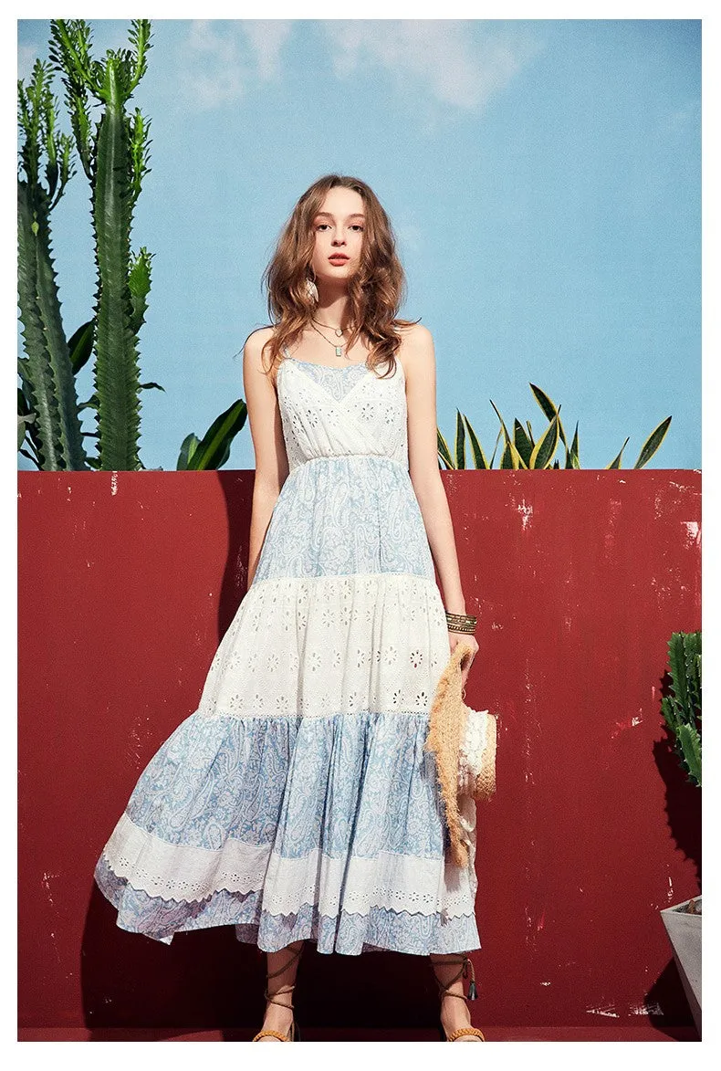ARTKA SLIP MAXI DRESS WITH LACE RUFFLE DETAIL