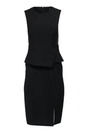 BCBG Max Azria - Black Peplum Sheath Midi Dress w/ Metallic Lace Sz 0