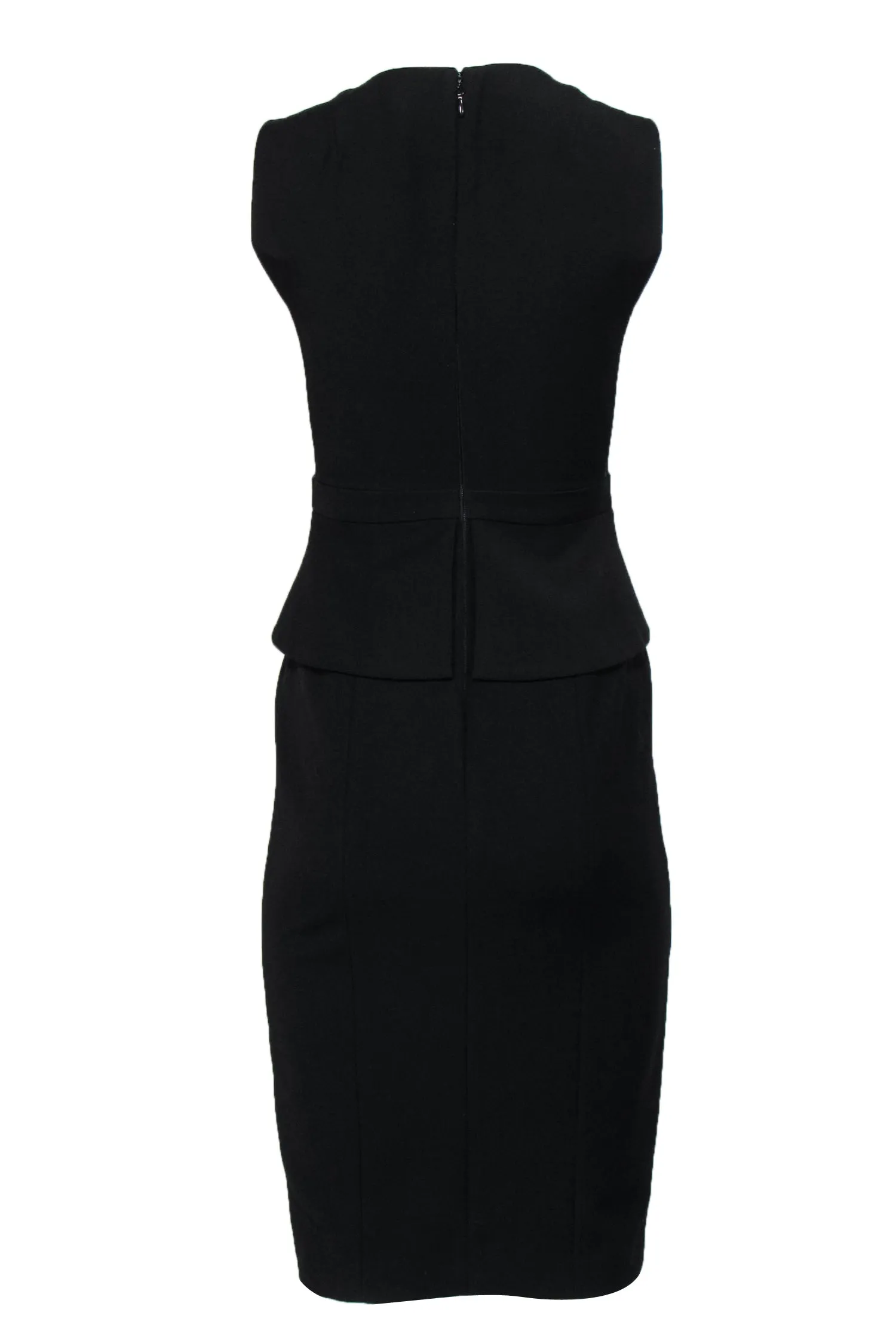BCBG Max Azria - Black Peplum Sheath Midi Dress w/ Metallic Lace Sz 0