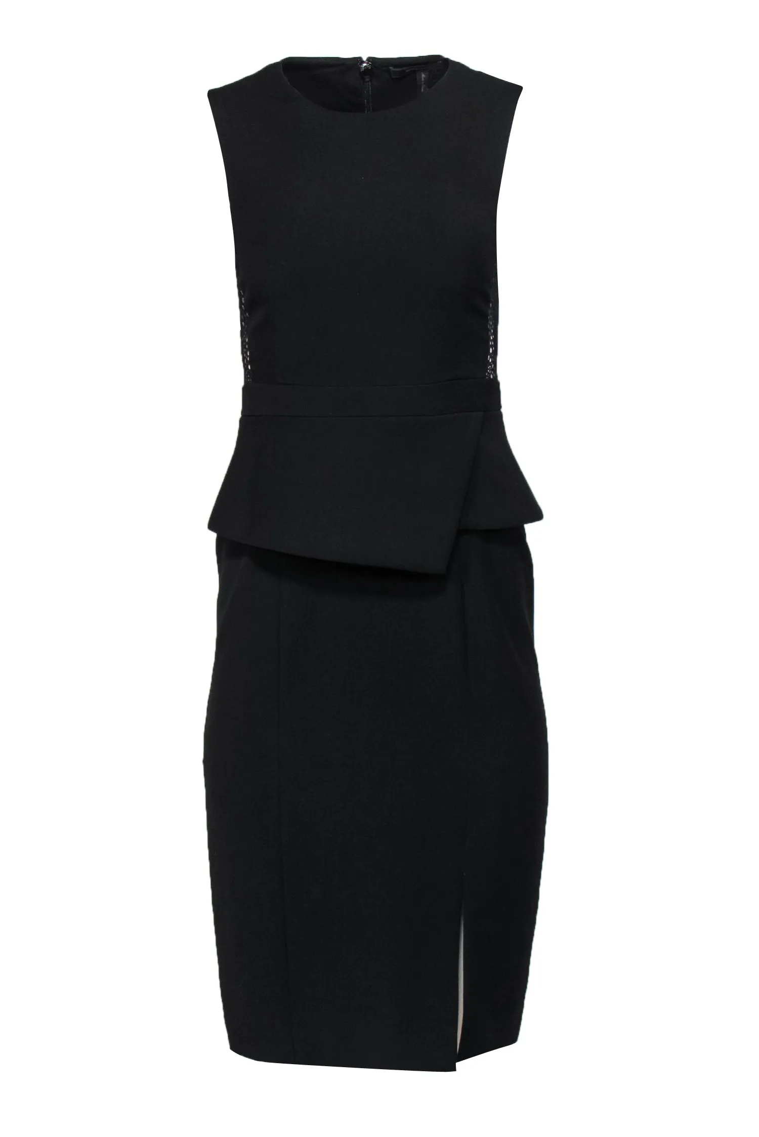 BCBG Max Azria - Black Peplum Sheath Midi Dress w/ Metallic Lace Sz 0