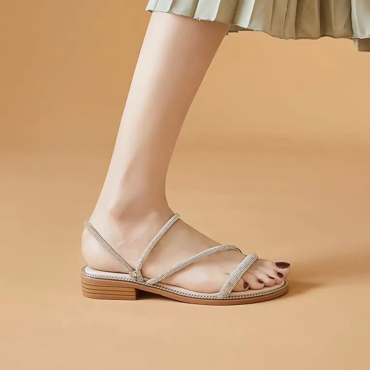 Belifi Rhistones Flat Versatile Fashion Sandals