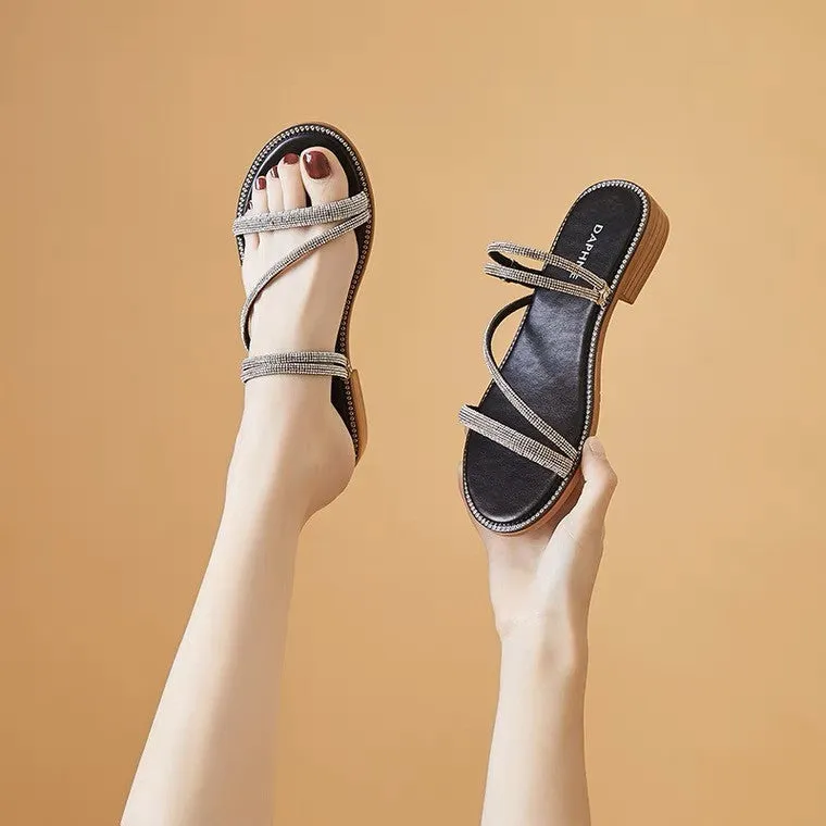 Belifi Rhistones Flat Versatile Fashion Sandals