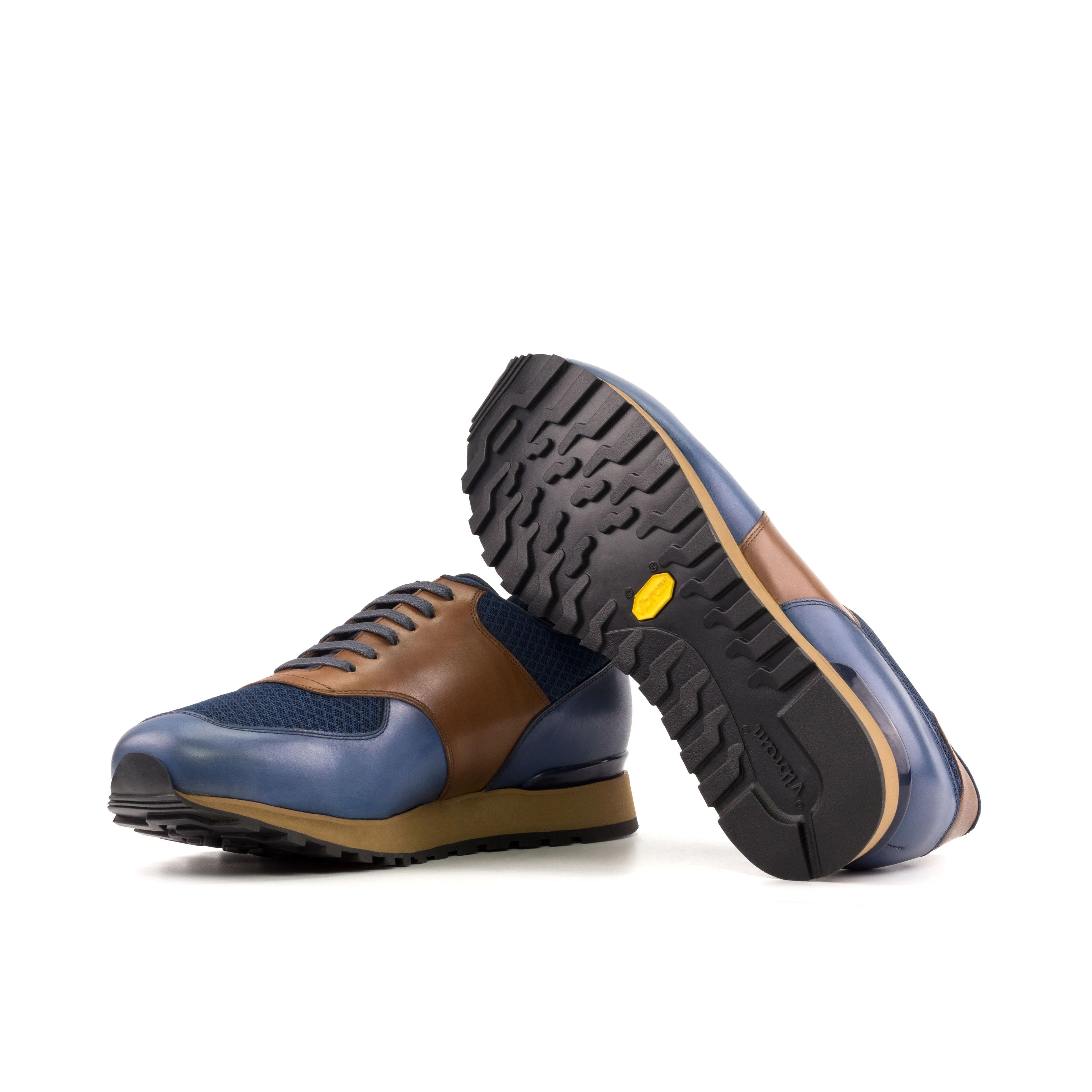 Blue and Tan Leather Sneakers, Men's Sneakers, Women's Sneakers