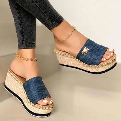 Braided Detail Womens Open Toe Wedge Sandals