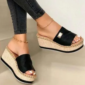 Braided Detail Womens Open Toe Wedge Sandals