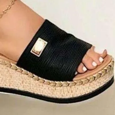 Braided Detail Womens Open Toe Wedge Sandals