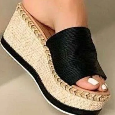 Braided Detail Womens Open Toe Wedge Sandals