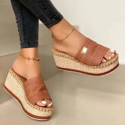 Braided Detail Womens Open Toe Wedge Sandals