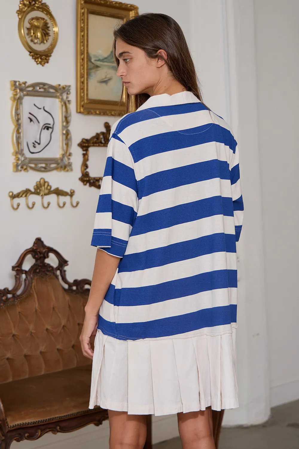 BucketList Rugby Stripe T-Shirt Dress with Pleated Skirt