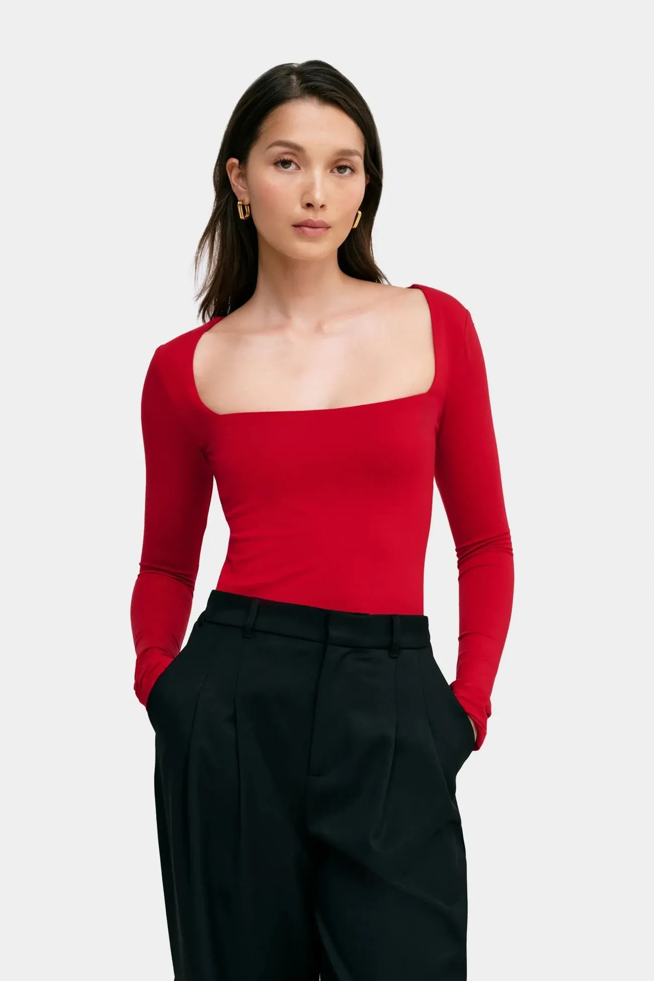 Chic Square Neck Long Sleeve Top
