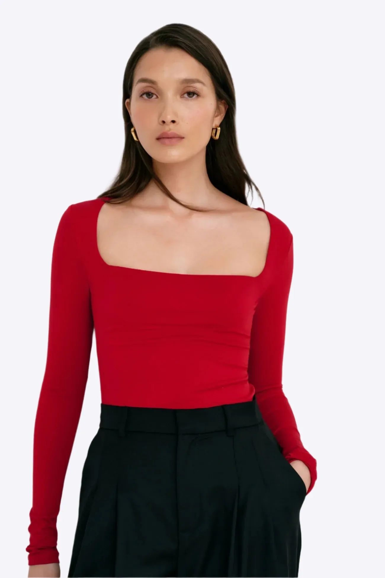 Chic Square Neck Long Sleeve Top