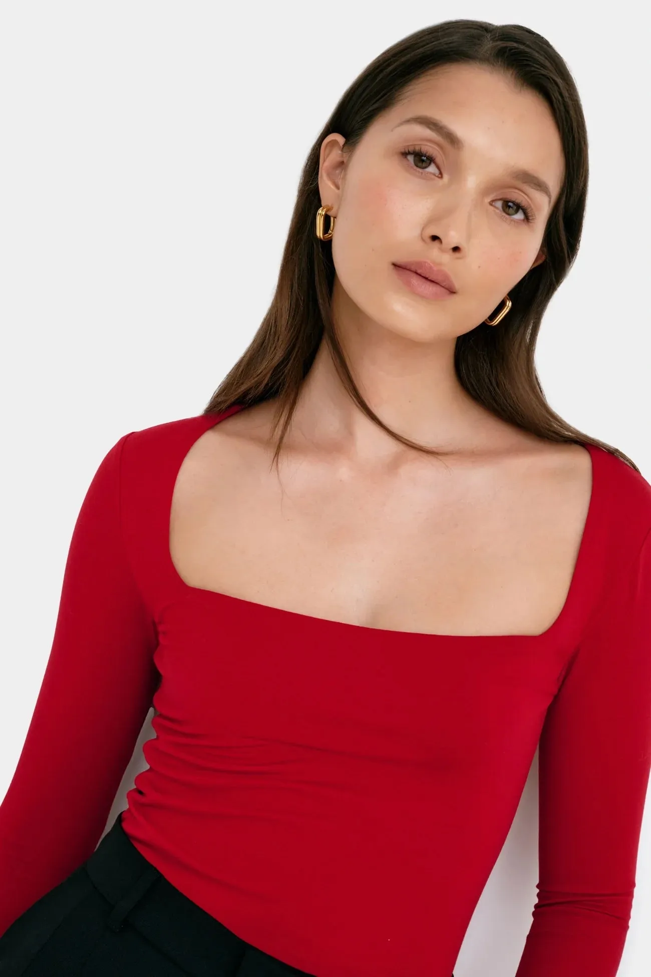 Chic Square Neck Long Sleeve Top