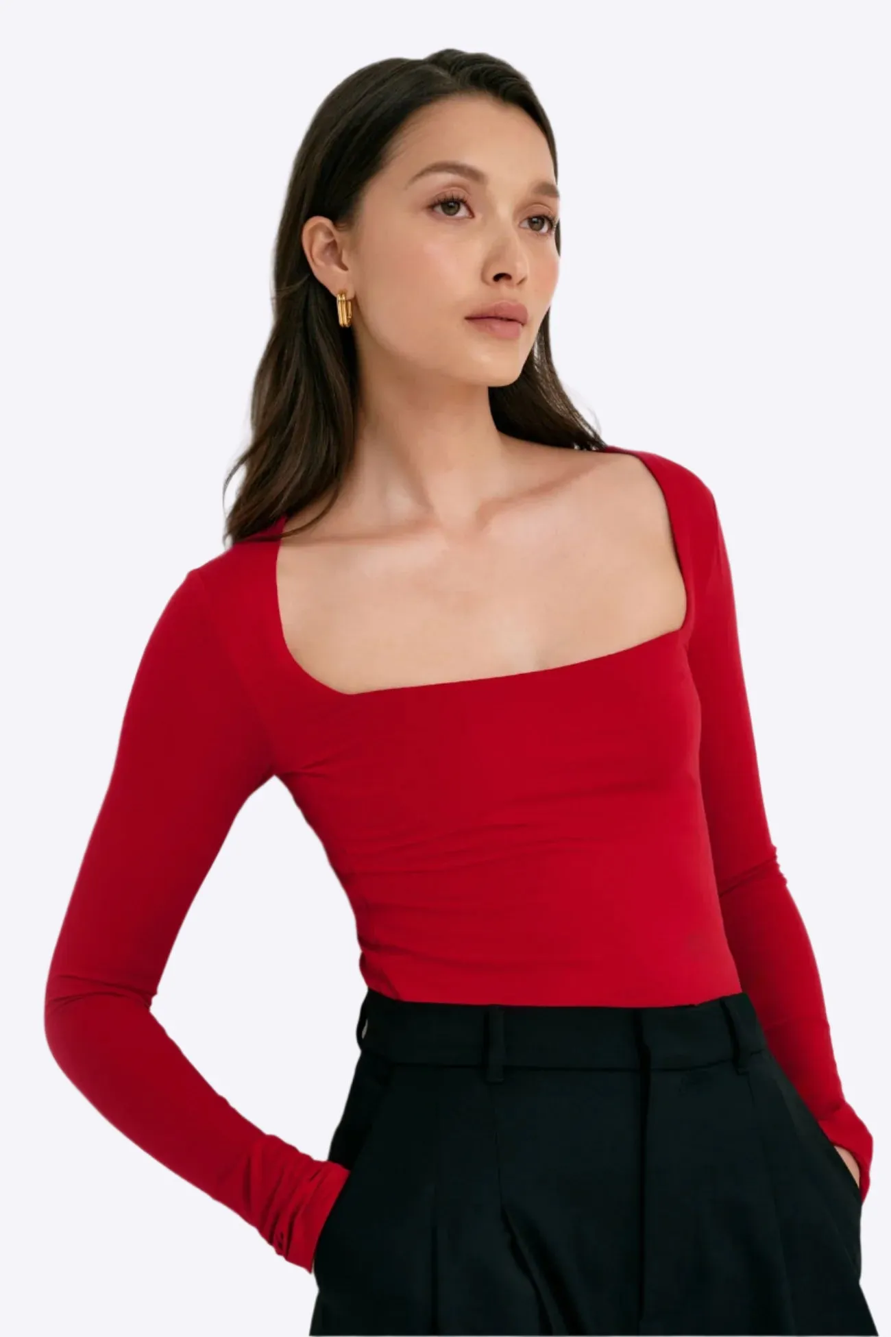 Chic Square Neck Long Sleeve Top