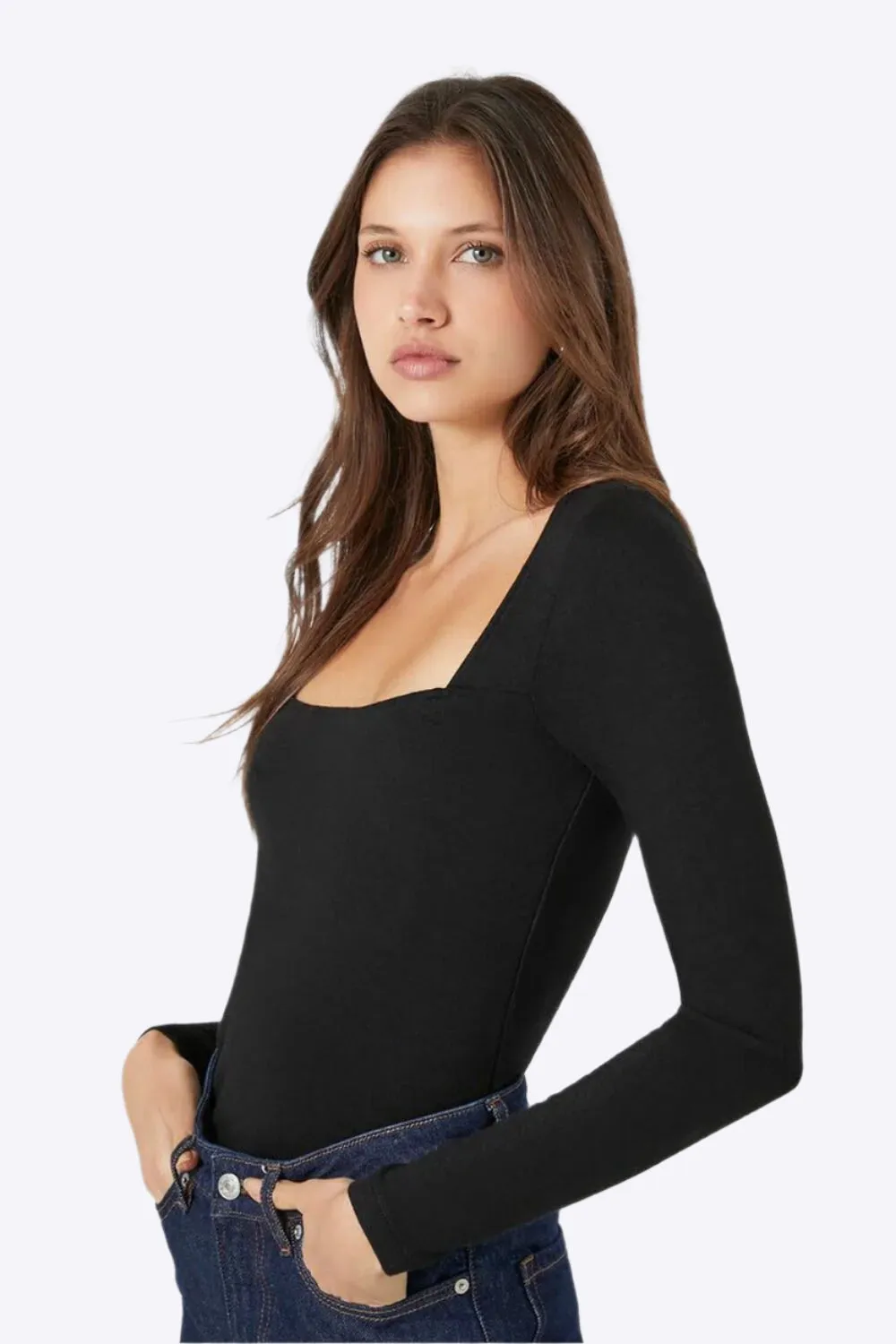 Chic Square Neck Long Sleeve Top
