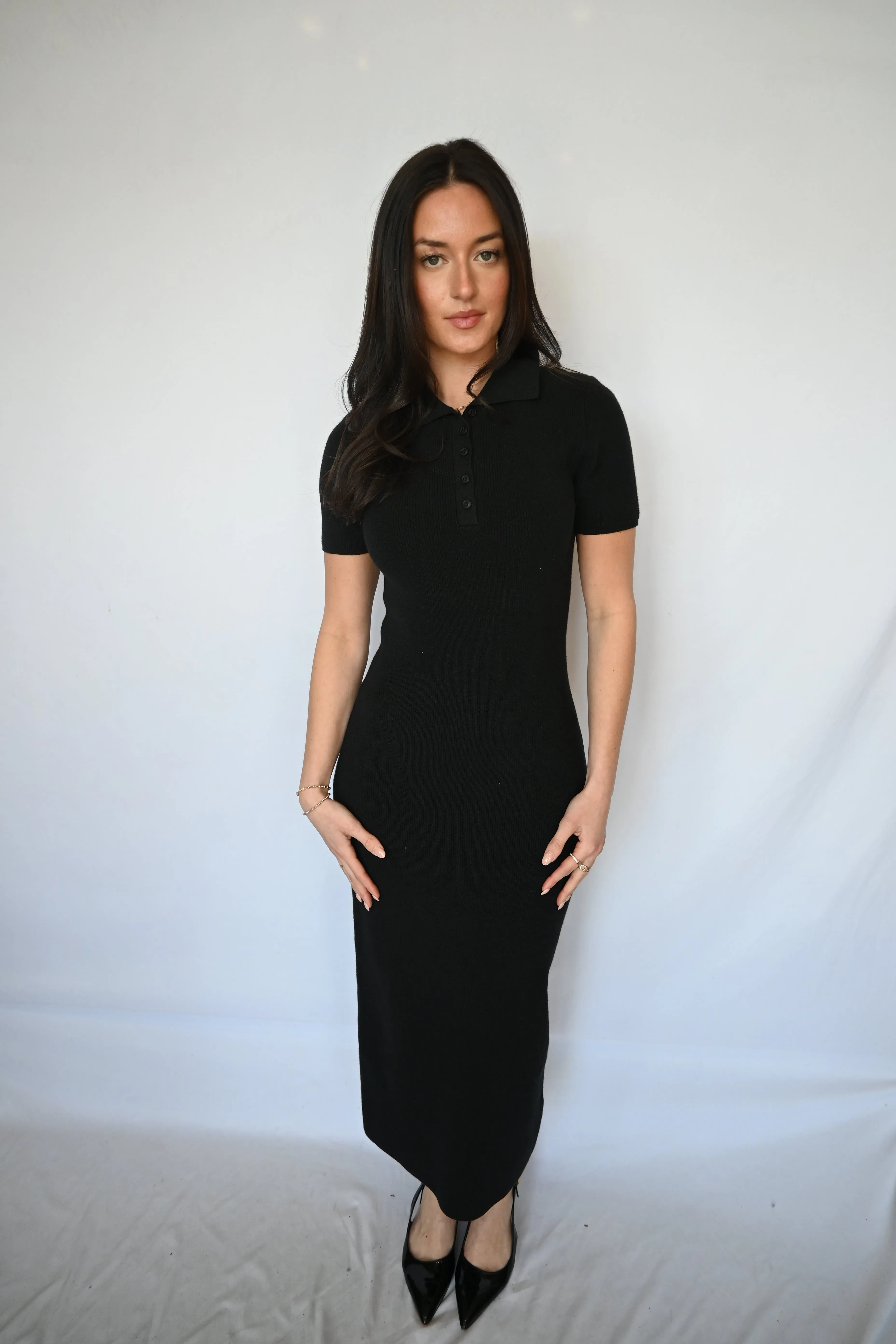 Classic Ribbed Polo Midi Dress