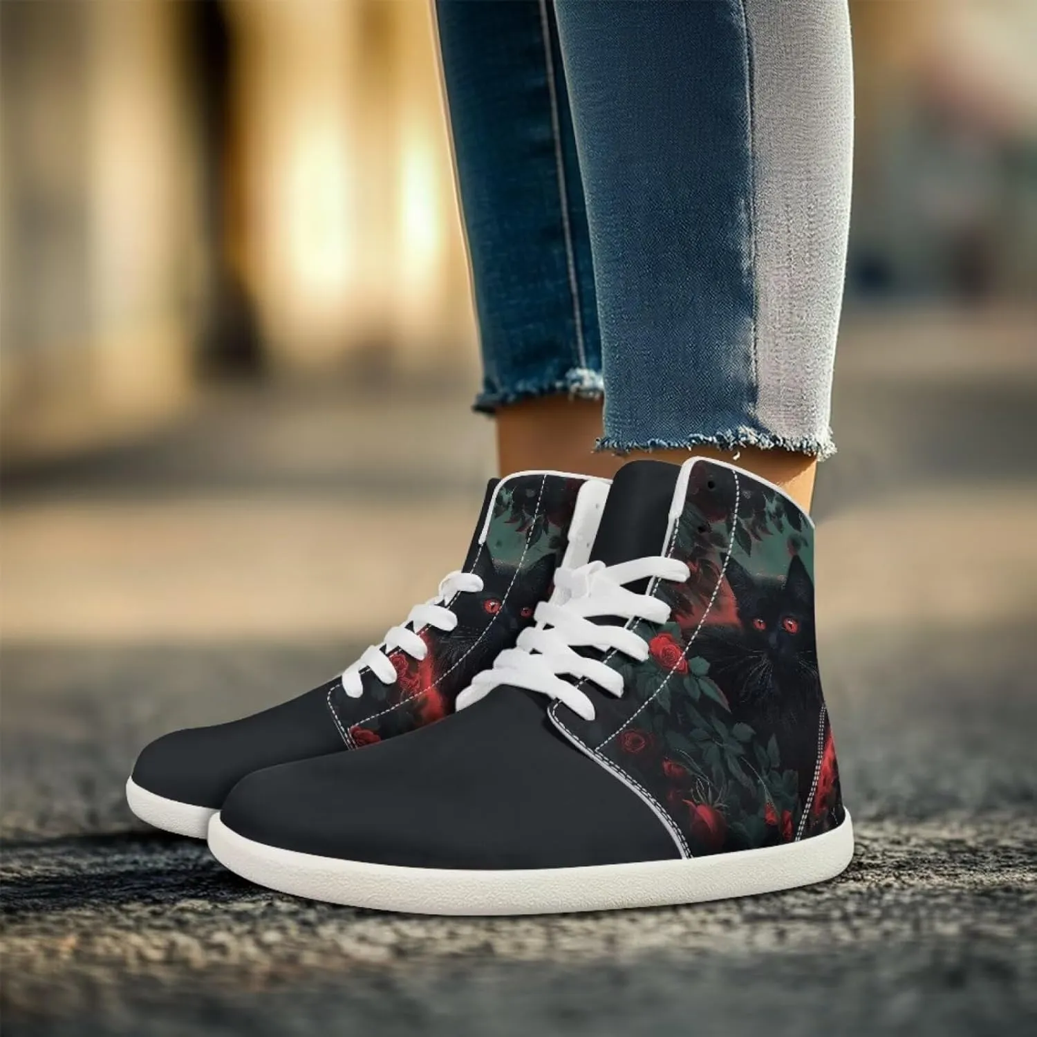 Coloranimal Barefoot Shoes Women High Top Sneakers Womens Athletic Shoes Walking Shoes Lace Up Fashion Sneakers Wide Toe Box Shoes