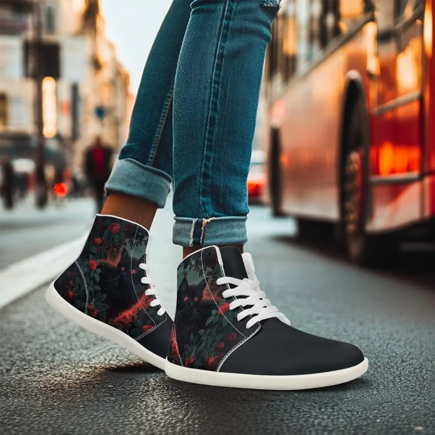 Coloranimal Barefoot Shoes Women High Top Sneakers Womens Athletic Shoes Walking Shoes Lace Up Fashion Sneakers Wide Toe Box Shoes