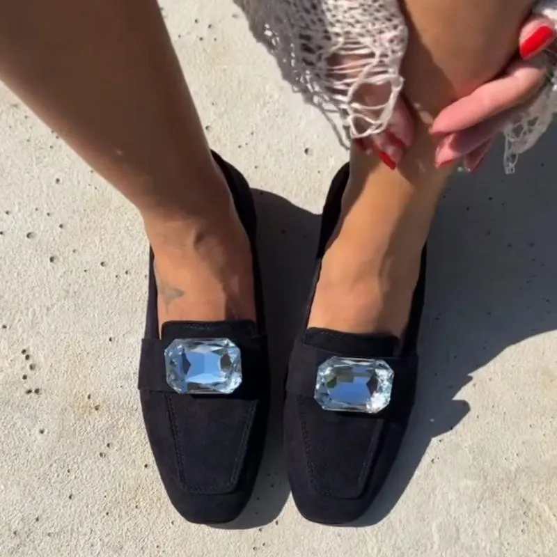 Crystal Stone Suede Women's Loafers