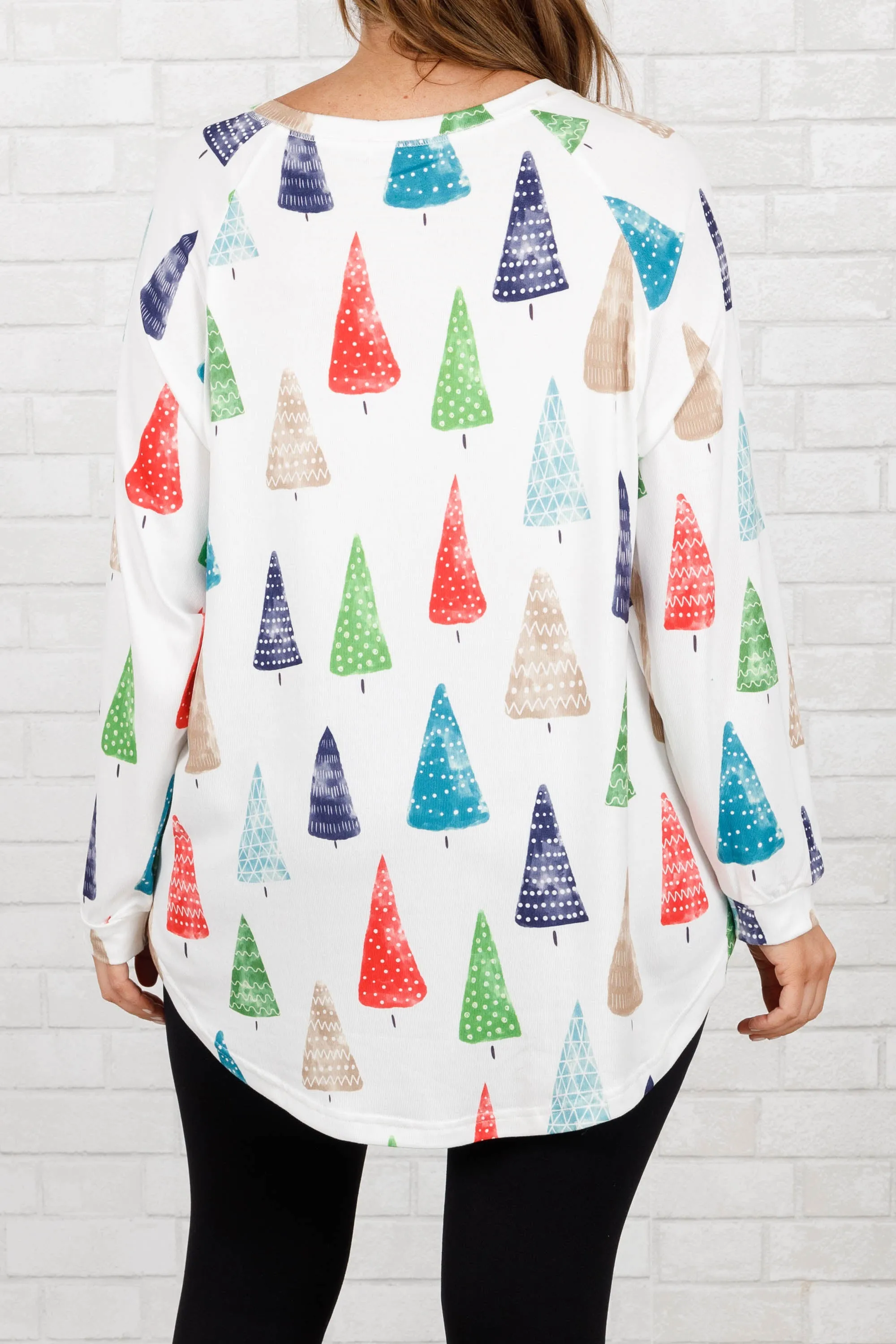 Curved Hem Slouchy Dolman Tunic, Ivory Tree Festive