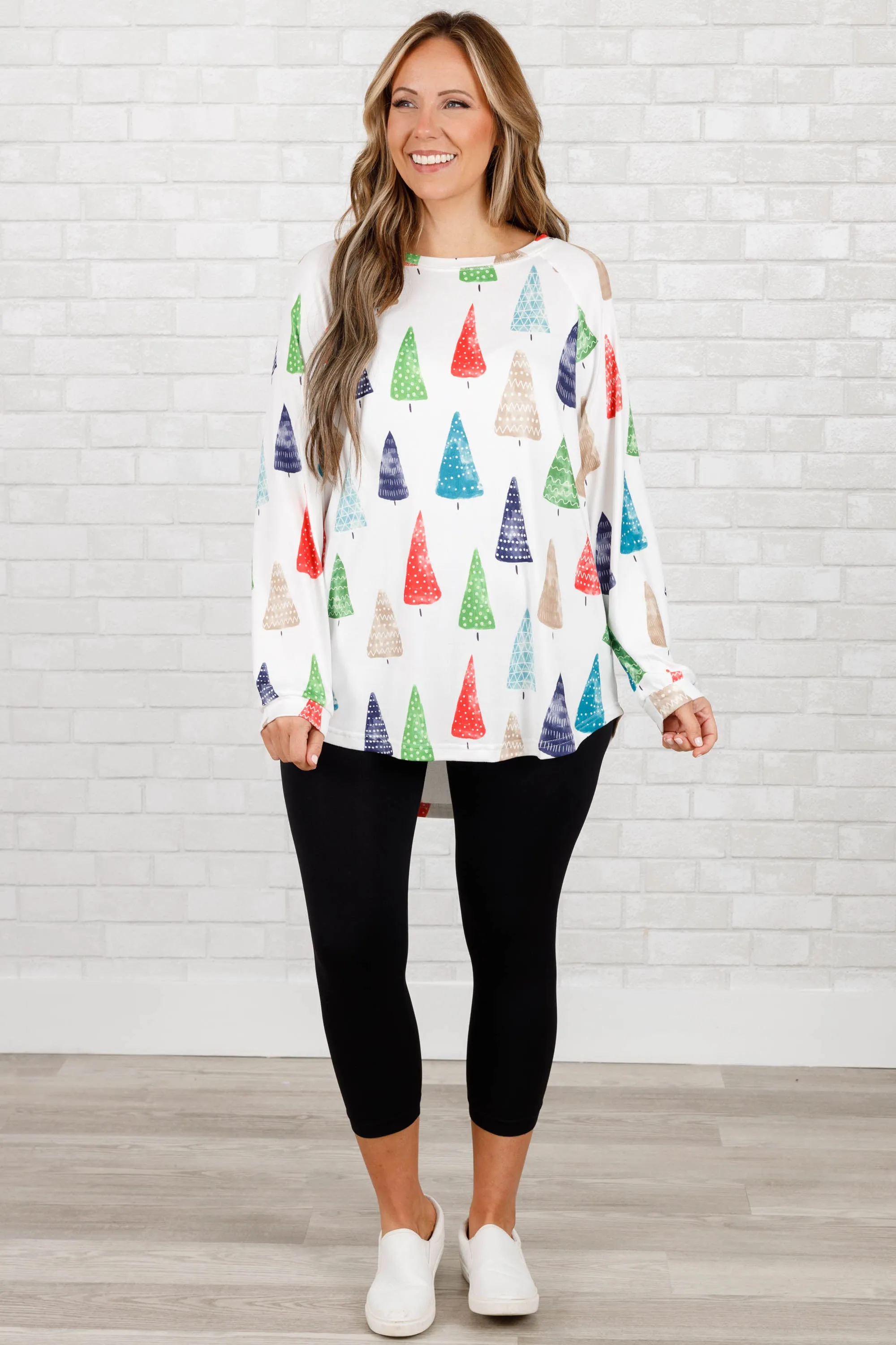 Curved Hem Slouchy Dolman Tunic, Ivory Tree Festive