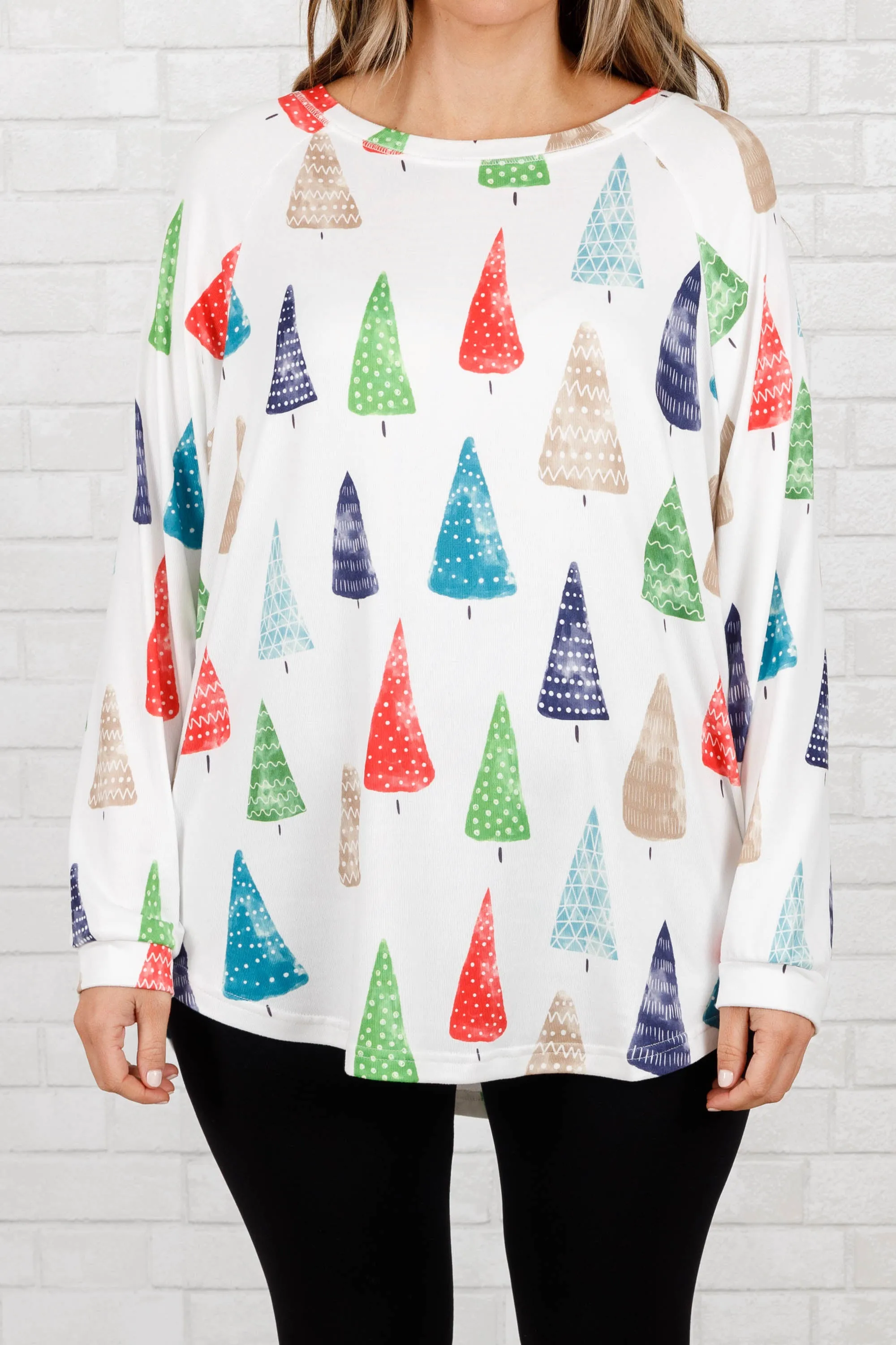 Curved Hem Slouchy Dolman Tunic, Ivory Tree Festive
