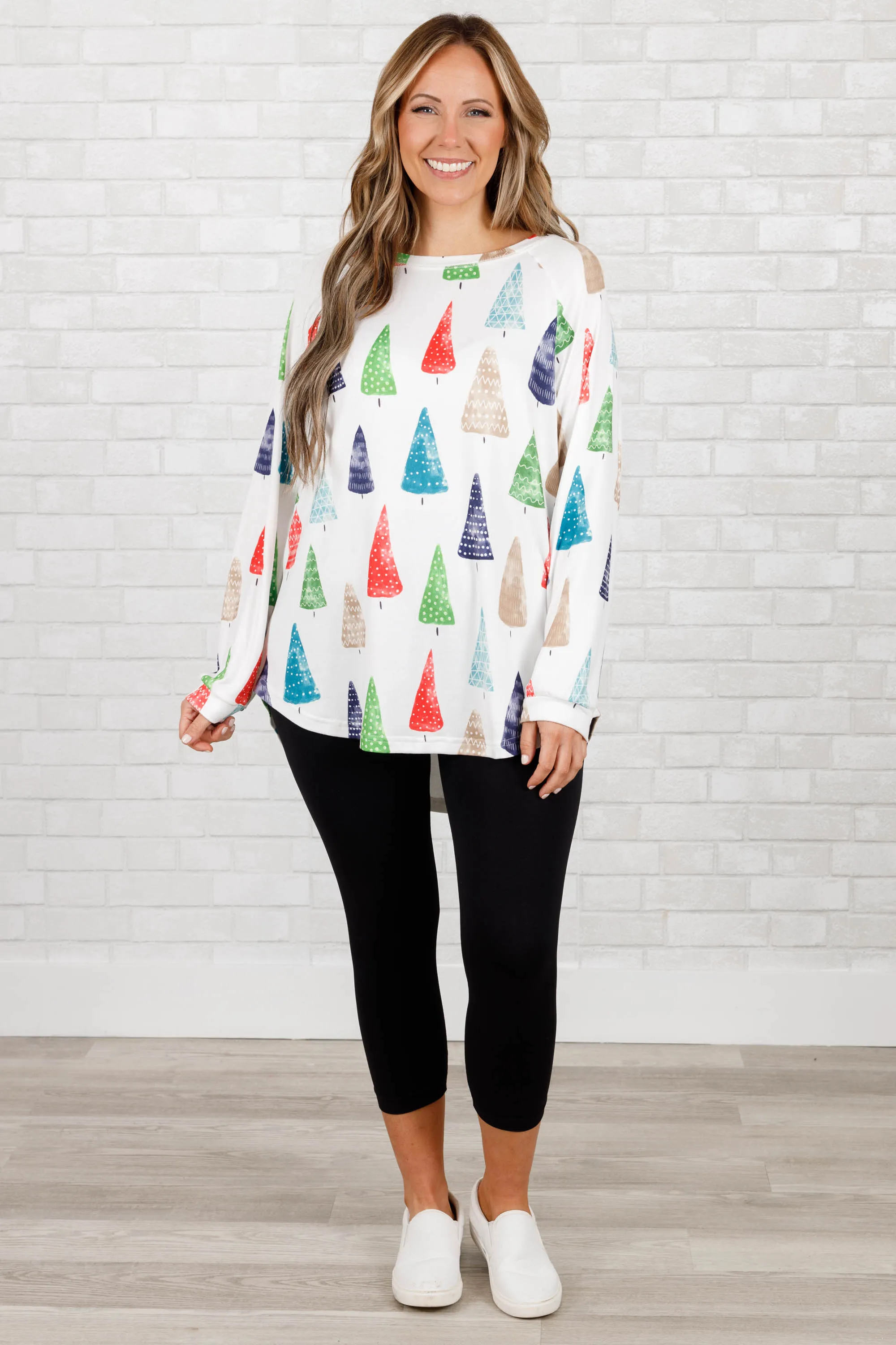 Curved Hem Slouchy Dolman Tunic, Ivory Tree Festive
