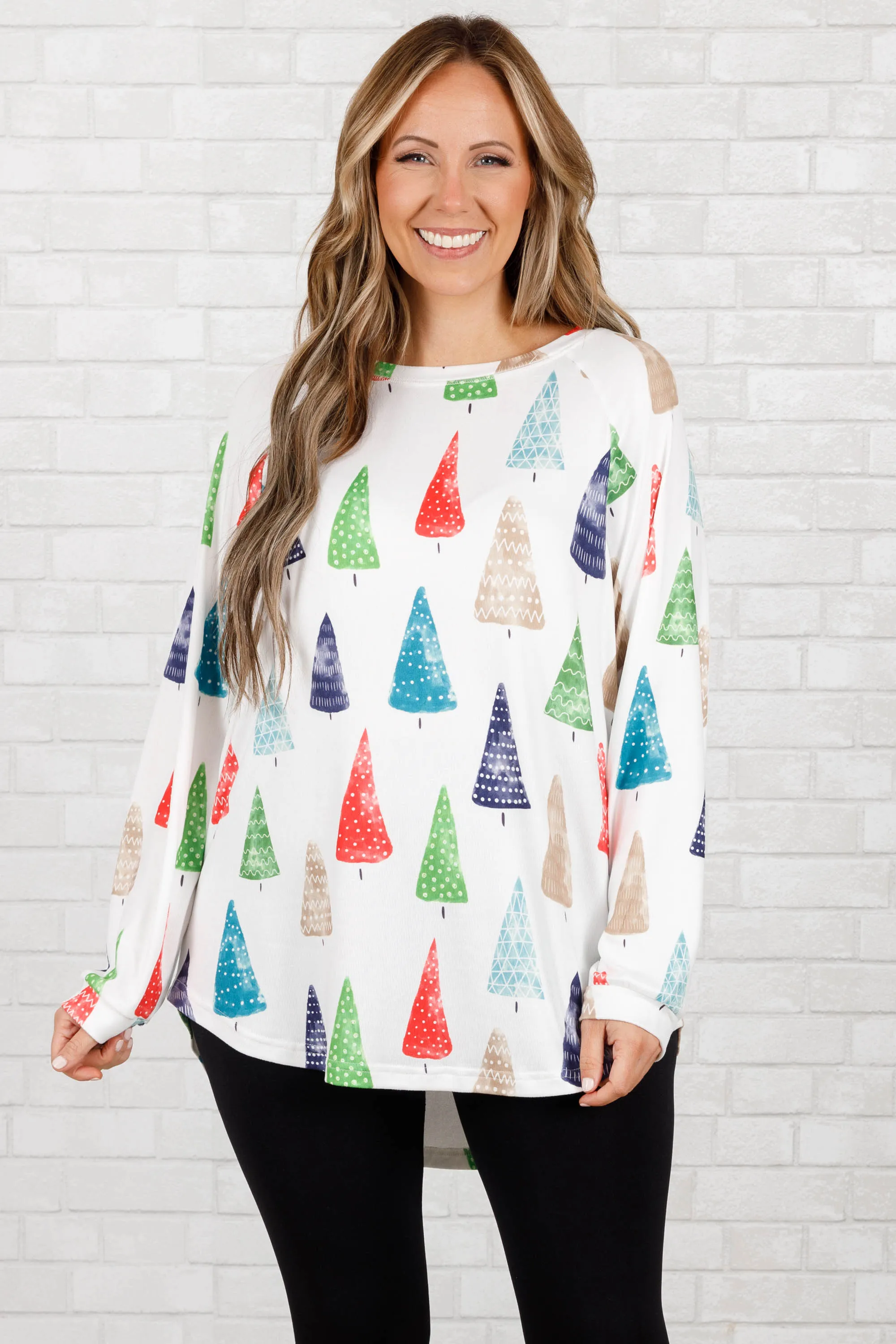 Curved Hem Slouchy Dolman Tunic, Ivory Tree Festive