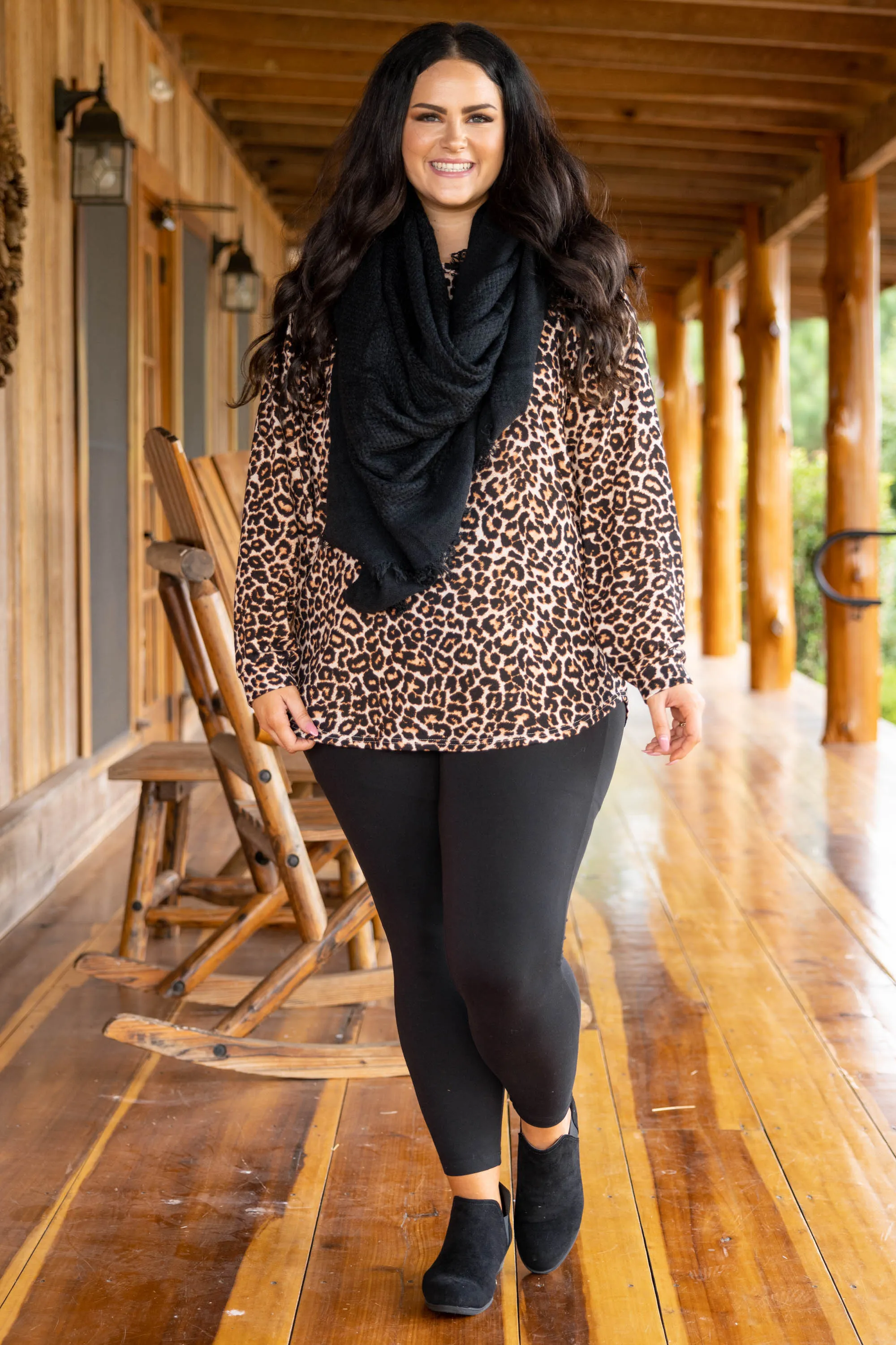 Curved Hem Slouchy Dolman Tunic, Leopard