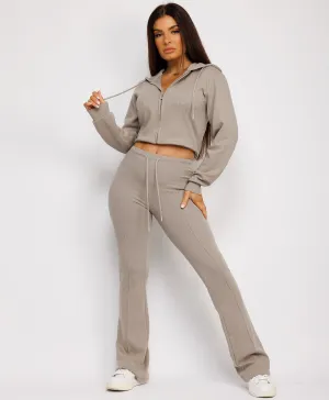 Dove Grey Cropped Bootcut Sweatshirt And Joggers Tracksuit