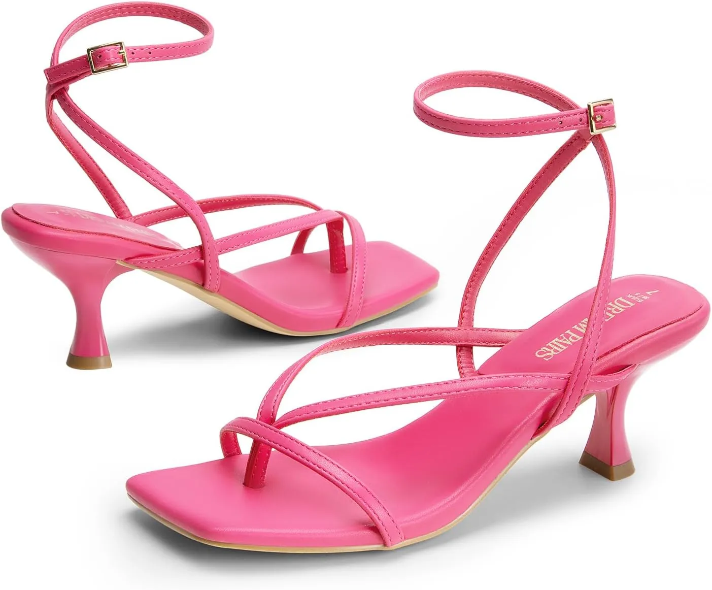 DREAM PAIRS Women's kitten Low Strappy Lace Up Heels Open Square Toe Thong Ankle Strap Heels Sexy Fashion Comfort Dress Shoes Party Sylvestra Pumps Heeled Sandals