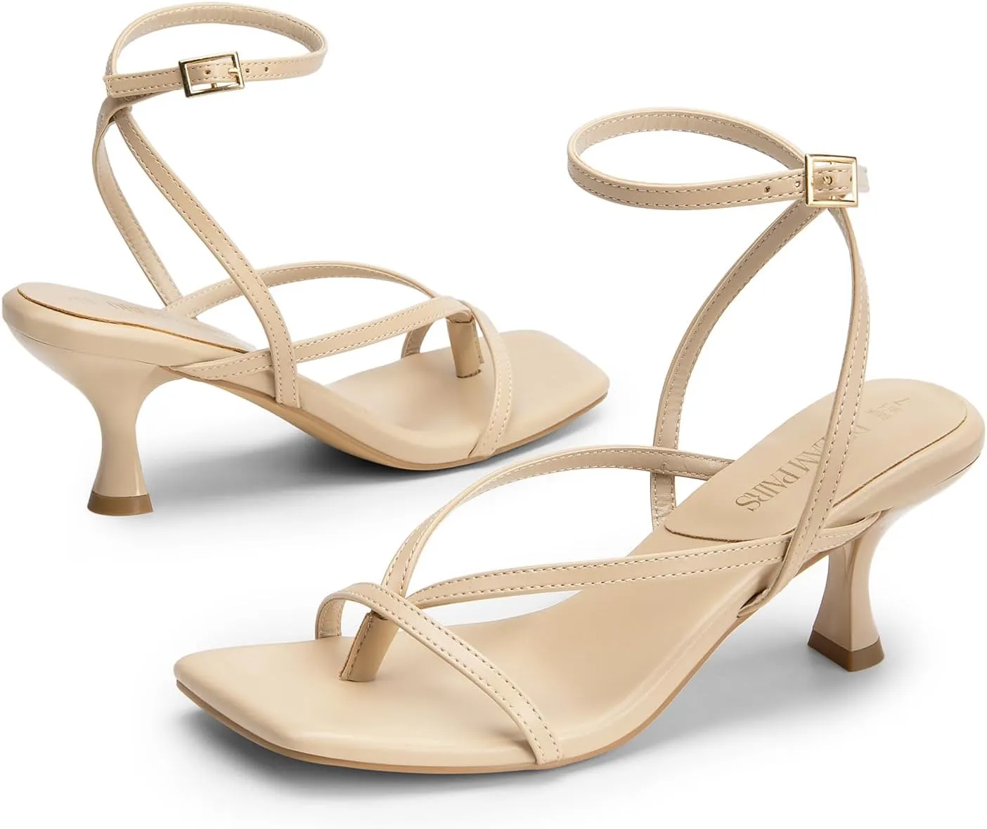 DREAM PAIRS Women's kitten Low Strappy Lace Up Heels Open Square Toe Thong Ankle Strap Heels Sexy Fashion Comfort Dress Shoes Party Sylvestra Pumps Heeled Sandals