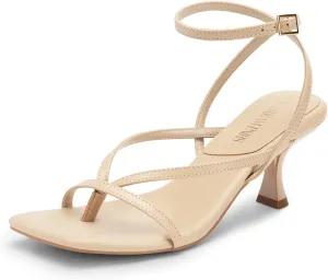 DREAM PAIRS Women's kitten Low Strappy Lace Up Heels Open Square Toe Thong Ankle Strap Heels Sexy Fashion Comfort Dress Shoes Party Sylvestra Pumps Heeled Sandals