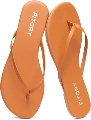 FITORY Womens Fashion Flip Flops Comfortable Leather Summer Beach Thong Walking Sandals on Indoor Outdoor Size 6-11