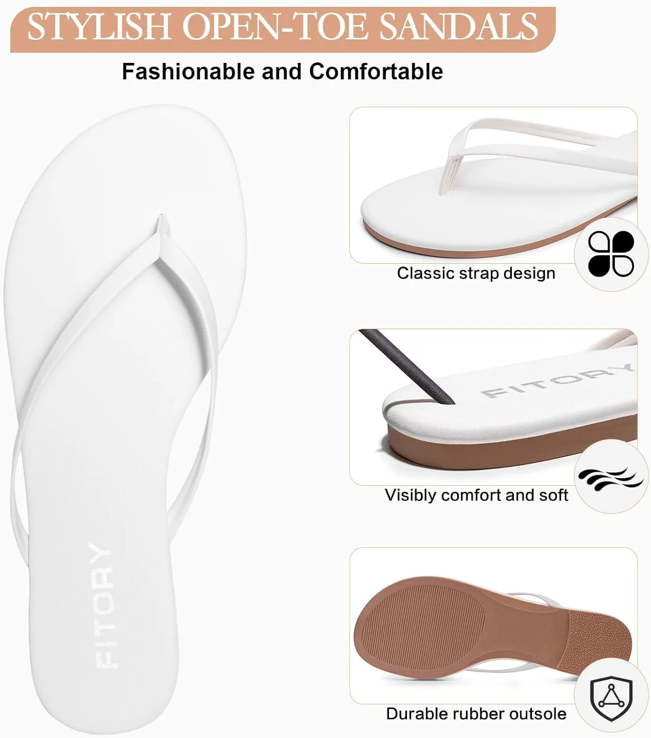 FITORY Womens Fashion Flip Flops Comfortable Leather Summer Beach Thong Walking Sandals on Indoor Outdoor Size 6-11