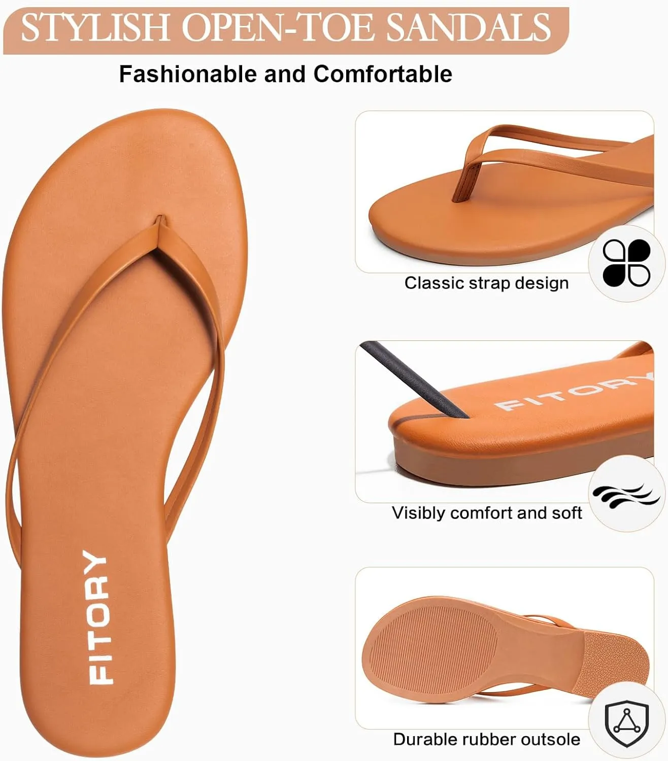 FITORY Womens Fashion Flip Flops Comfortable Leather Summer Beach Thong Walking Sandals on Indoor Outdoor Size 6-11
