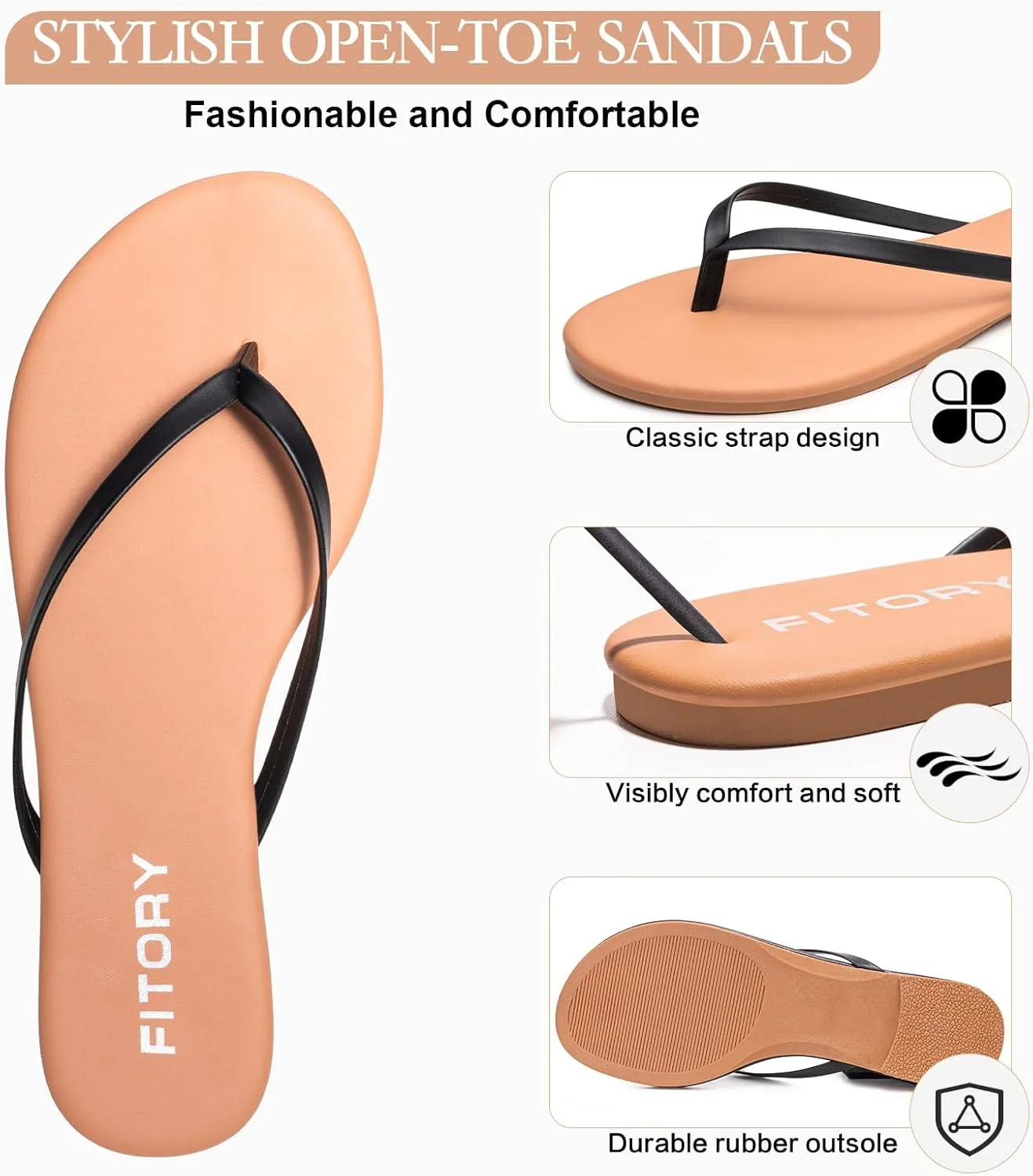 FITORY Womens Fashion Flip Flops Comfortable Leather Summer Beach Thong Walking Sandals on Indoor Outdoor Size 6-11