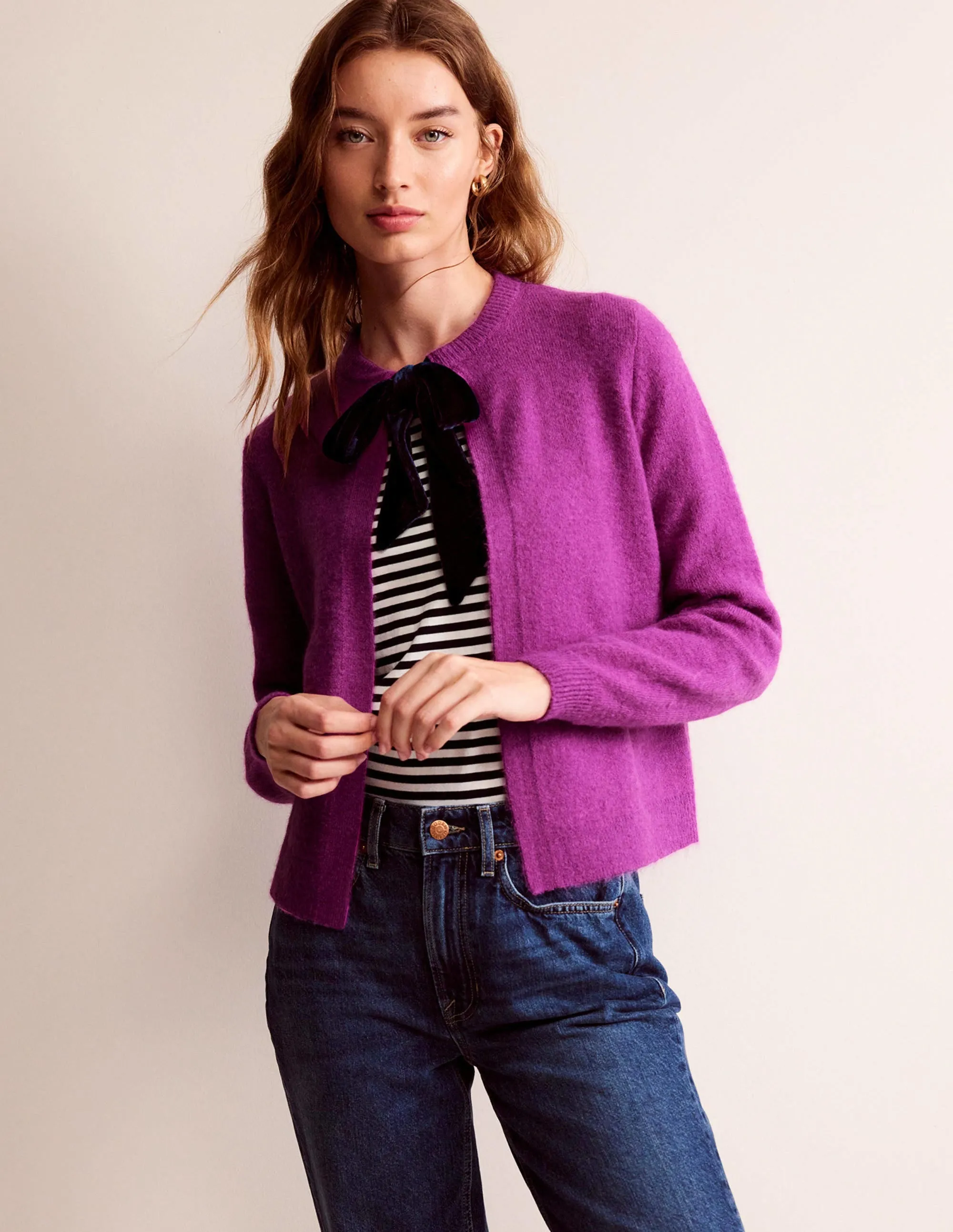 Fluffy Bow Cardigan-Festival Fuchsia