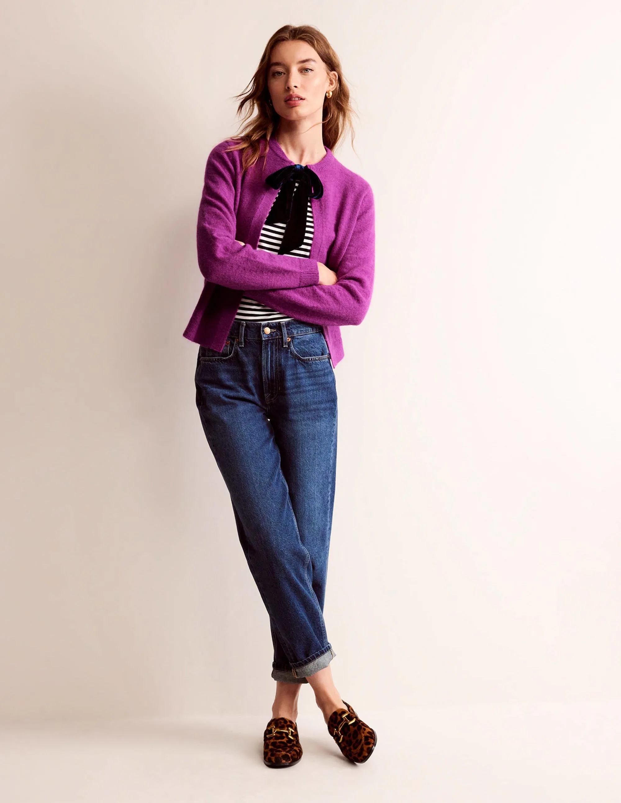 Fluffy Bow Cardigan-Festival Fuchsia