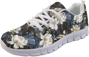 FOR U DESIGNS Vintage Rose Floral Print Women's Fashion Sneaker Comfortable Walking Running Shoes