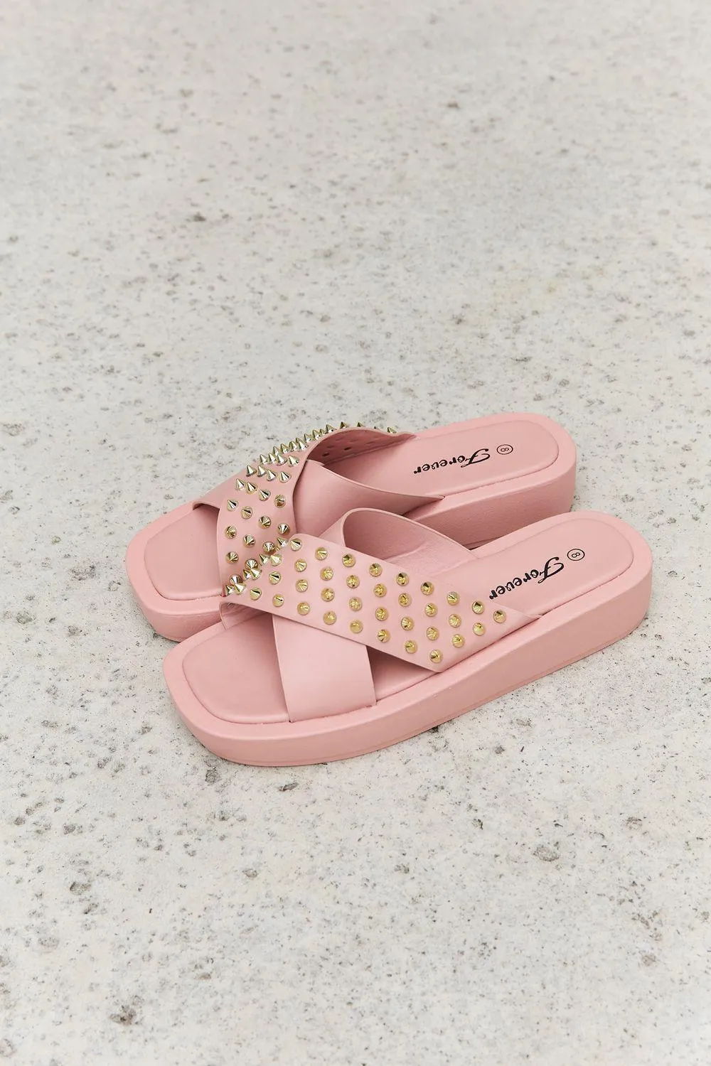 Forever Link Open Toe Studded Blush Cross Strap Sandals