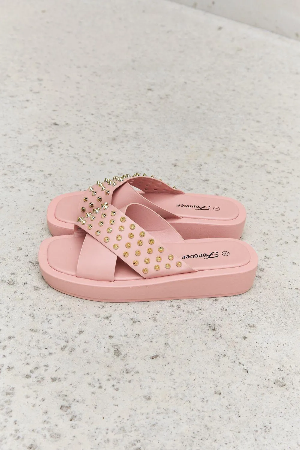 Forever Link Open Toe Studded Blush Cross Strap Sandals