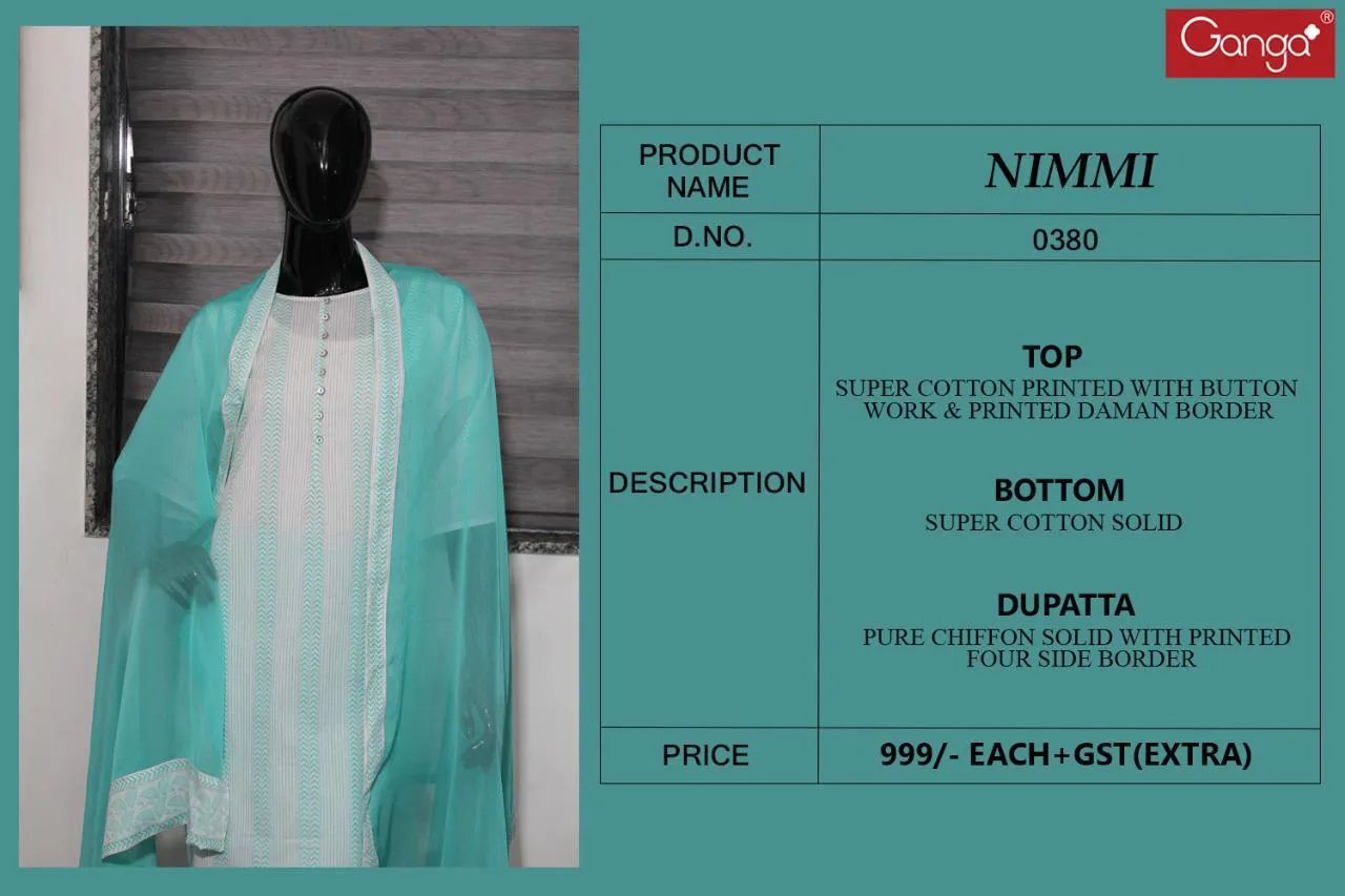 Ganga Suits Nimmi Cotton Printed Button Work Casual Wear Suits