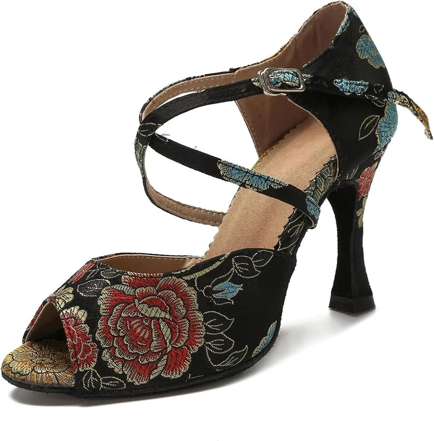 Girls Black/Blue Ballroom Heels - Tango/Salsa Training Sandals (8.5CM/3.35")