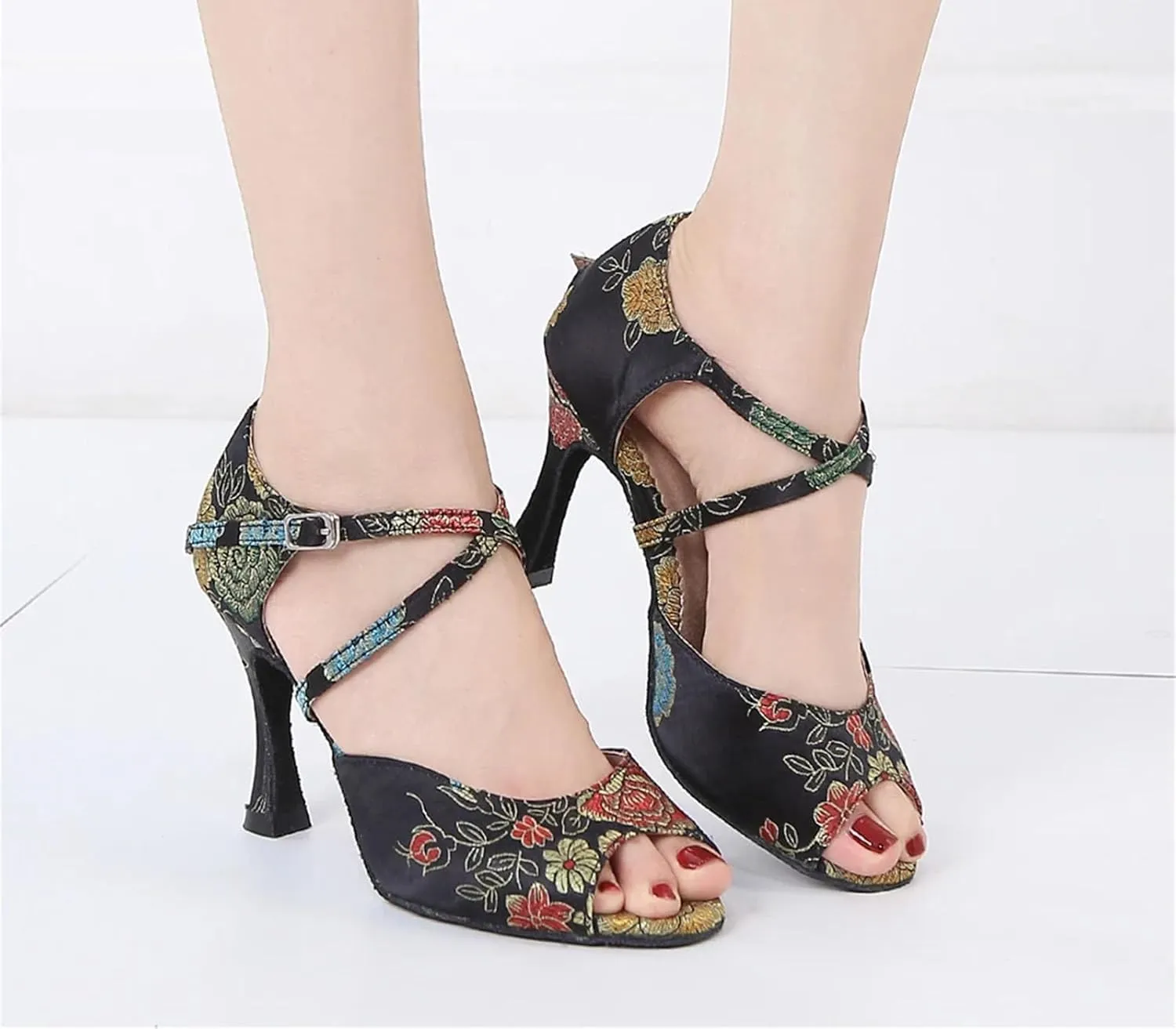 Girls Black/Blue Ballroom Heels - Tango/Salsa Training Sandals (8.5CM/3.35")